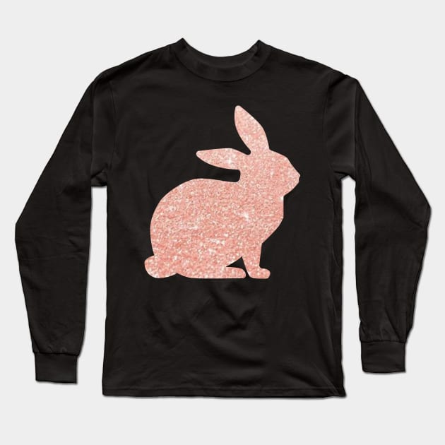 Rose Gold Faux Glitter Easter Bunny Long Sleeve T-Shirt by Felicity-K